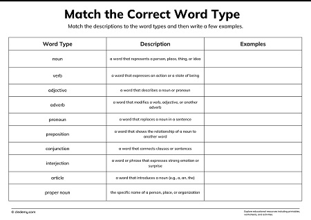 Identify and Match Word Types