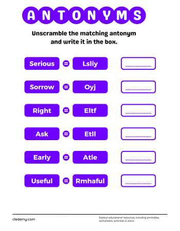 Antonyms Unscramble