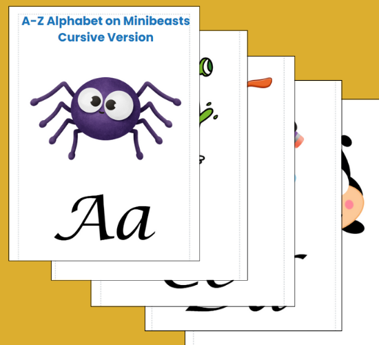 A-Z Alphabet on Minibeasts-Cursive Version