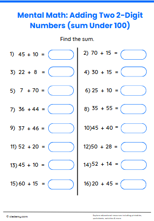 Adding Two 2-Digit Numbers and  Sum Under 100