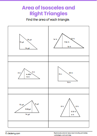 Area of Isosceles and Right Triangles