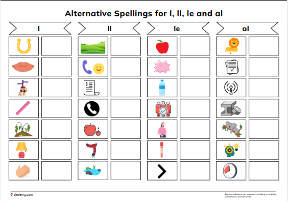 Alternative Spellings for l, ll, le and al
