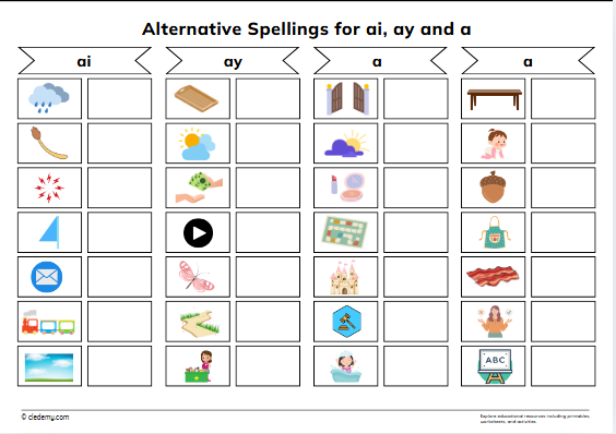 Alternative Spellings for ai, ay and a