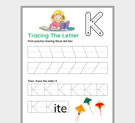 Uppercase Letter K Tracing Practice