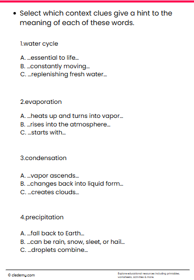Water Cycle Context Clues