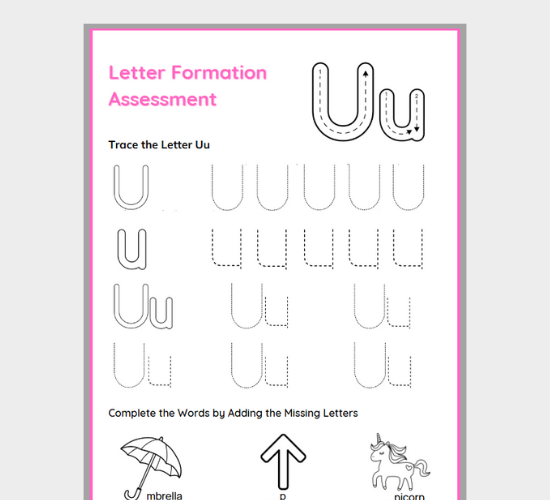 Letter U Formation Assessment