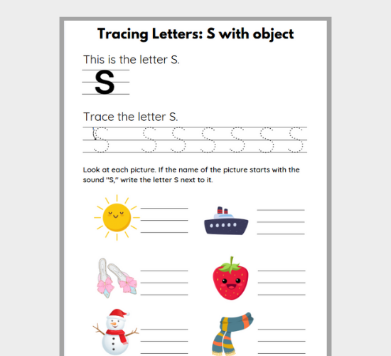 Letter S Tracing with Fun Objects