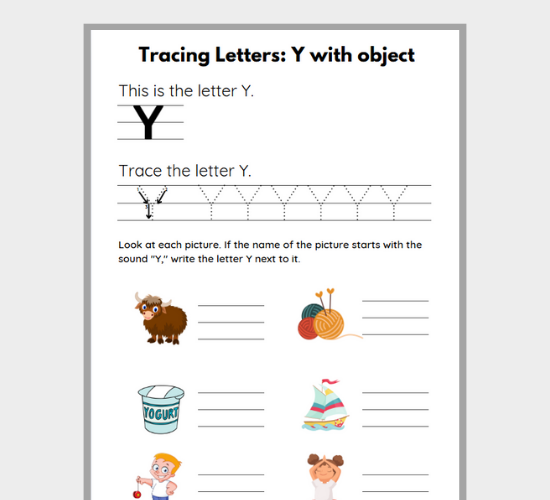 Letter Y Tracing with Fun Objects