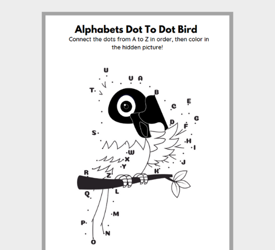 Alphabets Dot To Dot Bird