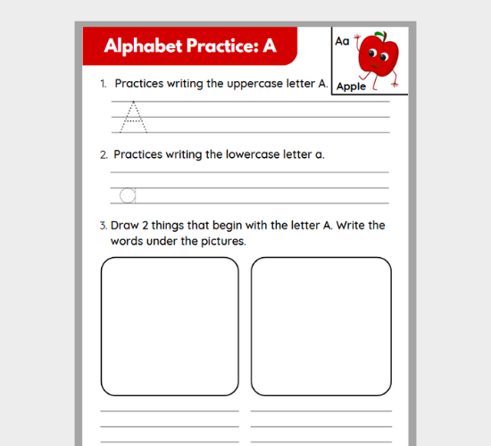 Letter A Writing and Drawing Practice
