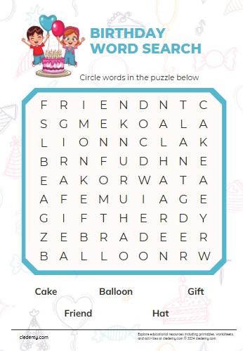 Birthday Fun Word Search