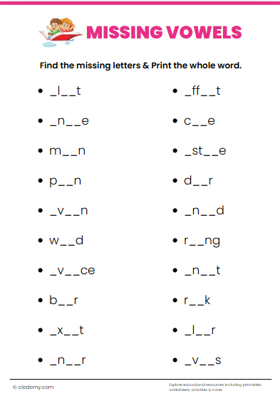 Missing Vowels Grade 5