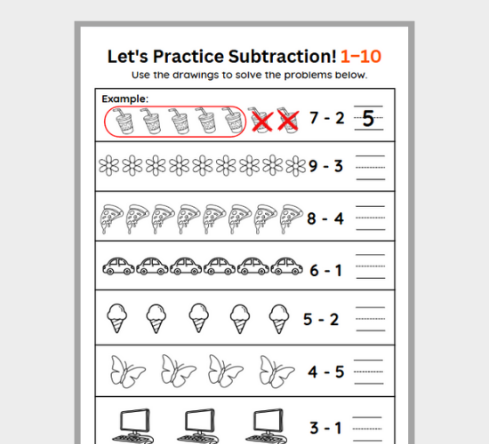 Subtraction Practice: From 1 to 10