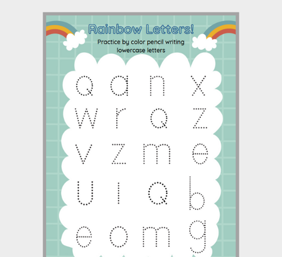 Trace and Learn Lowercase Letters with Rainbows
