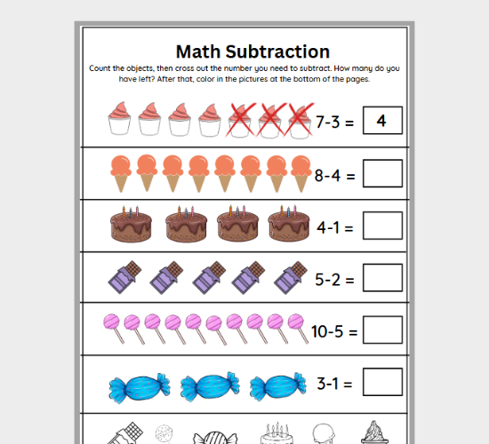 Preschool Subtraction: Take Away the Sweets