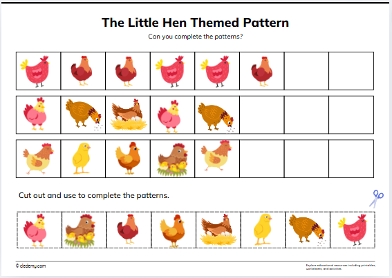 Complete The Pattern - The Little Hen Themed