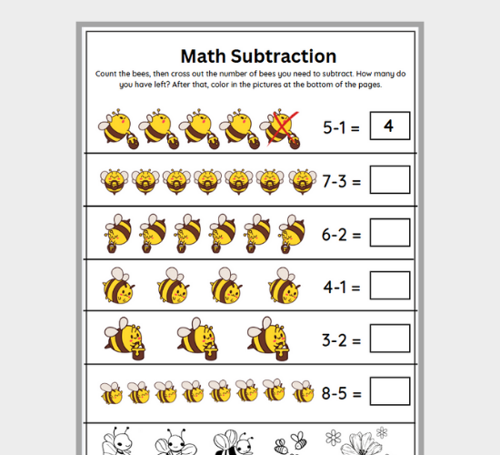 Subtraction Math Take Away the Bees