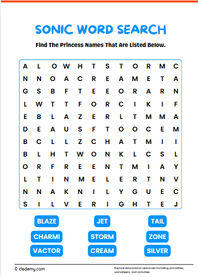 Sonic The Hedgehog Word Search