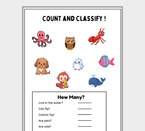 Classify the Animals: Count and Sort