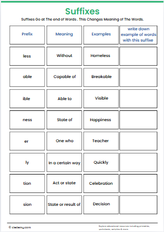 Suffixes Word