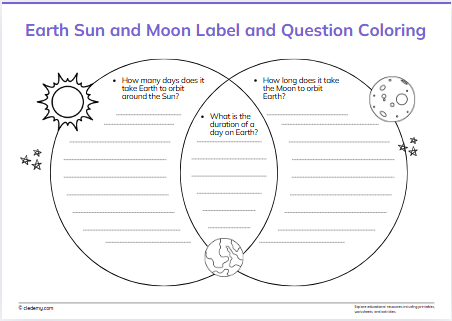 Earth Sun and Moon Questions with Coloring Fun