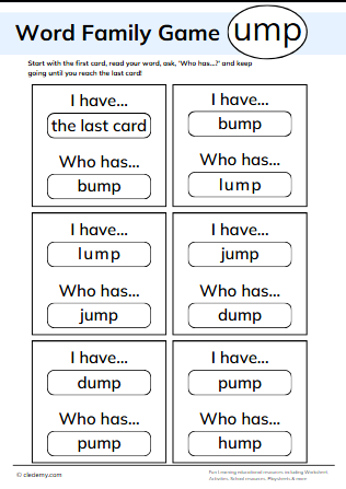 Who Has? Ump Words Family Game