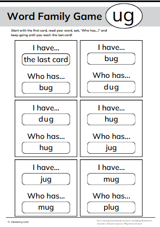 Who Has? Ug Words Family Game