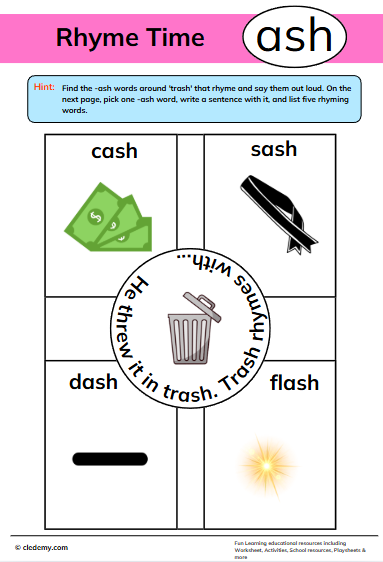 Rhyme Match with -Ash Words