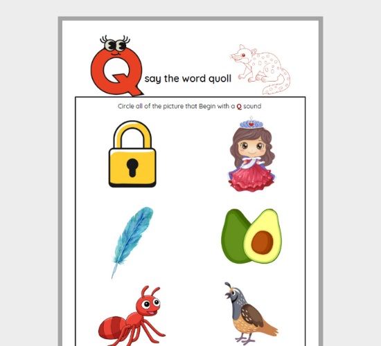 Q Sound Words: Circle the Q Pictures