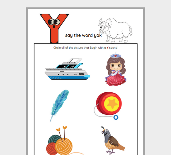 Y Sound Words: Circle the Y Pictures