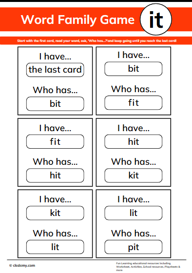 Who Has? It Words Family Game