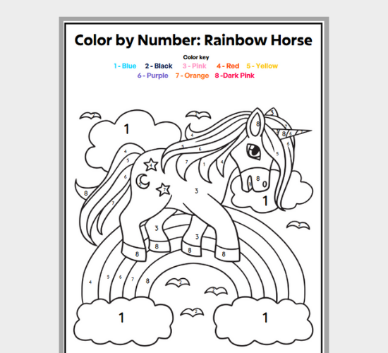Rainbow Horse Color by Number
