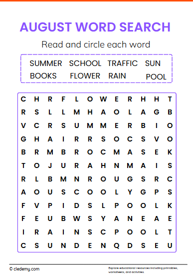 August Word Search