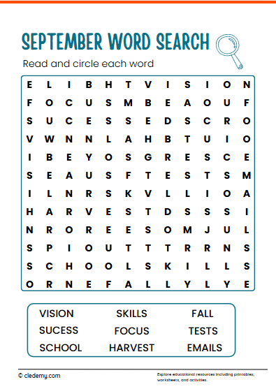 September Word Search