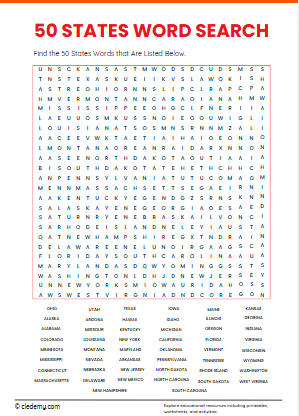 50 States Word Search