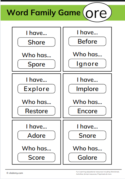 Who Has? Ore Words Family Game