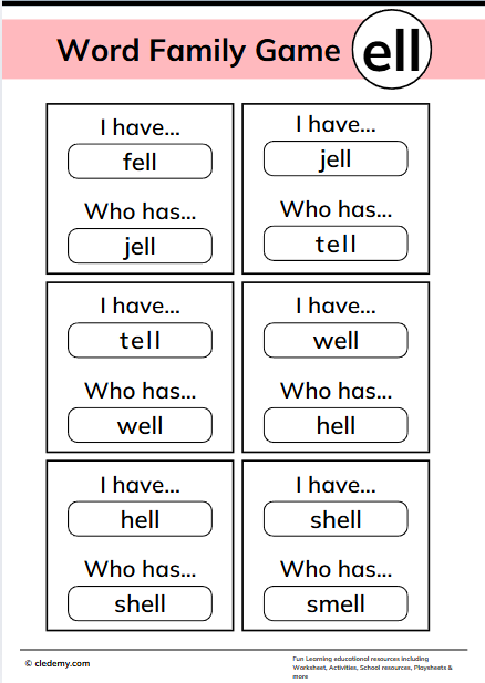 Who Has Ell Words Family Game