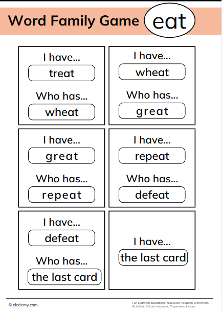 Who Has Eat Words Family Game