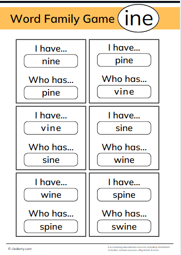 Who Has? Ine Words Family Game