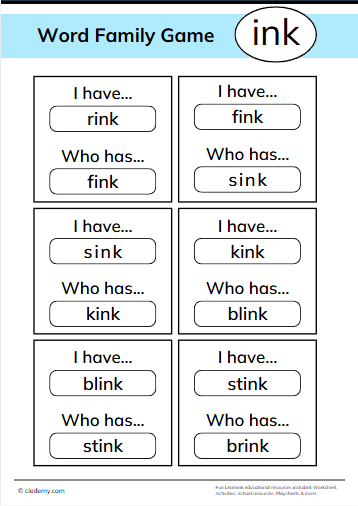 Who Has? Ink Words Family Game
