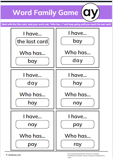 Who Has Ay Words Family Game