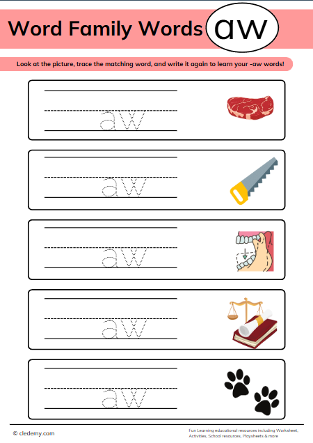 Trace, Write, and Learn -Aw Words