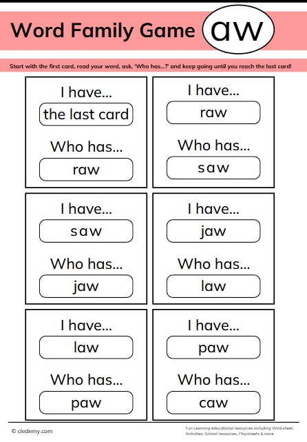 Who Has Aw Words Family Game