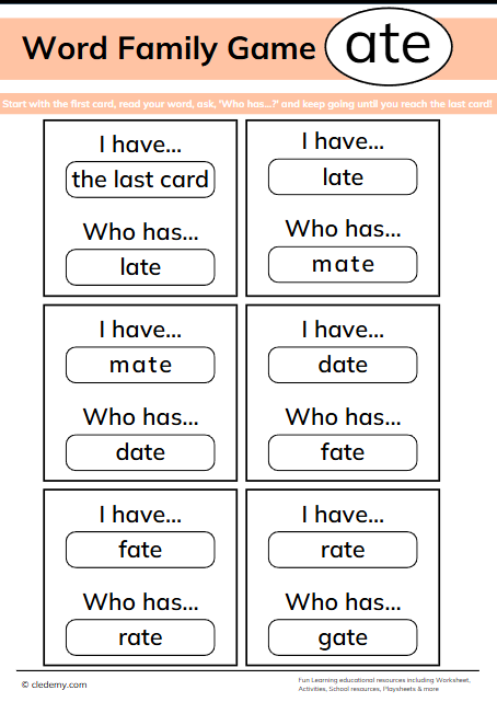 Who Has Ate Words Family Game