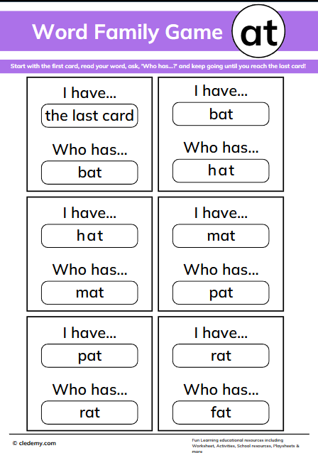 Who Has At Words Family Game