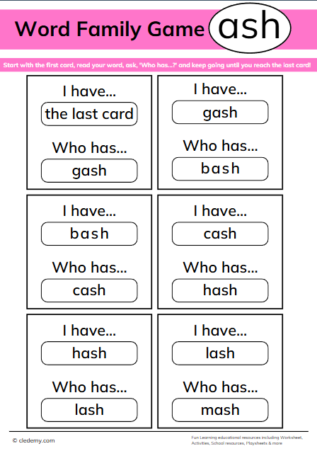 Who Has Ash Words Family Game