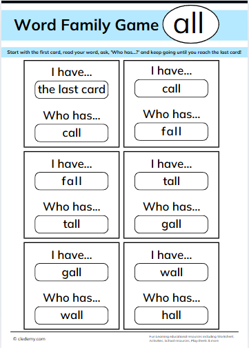 Who Has All Words Family Game
