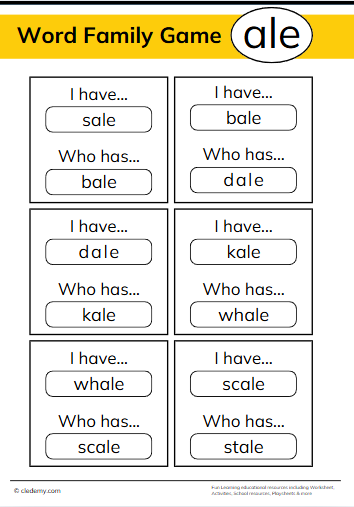 Who Has Ale Words Family Game