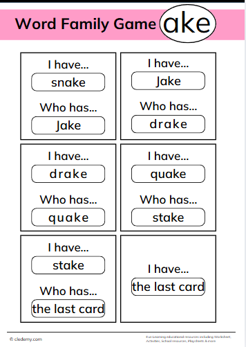 Who Has Ake Words Family Game