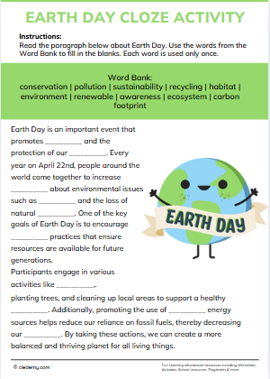 Earth Day Cloze Activity
